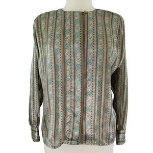 Jenny B. Satiny Blouse Long Sleeve Career Button Front Size Large Crewneck